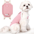Simloyal small dog recovery suit pink front view protective post surgery onesie for female puppies