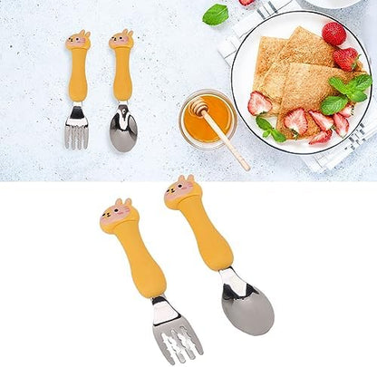 Atyhao silver spoon for toddlers showcasing the food-grade steel spoon bowl.