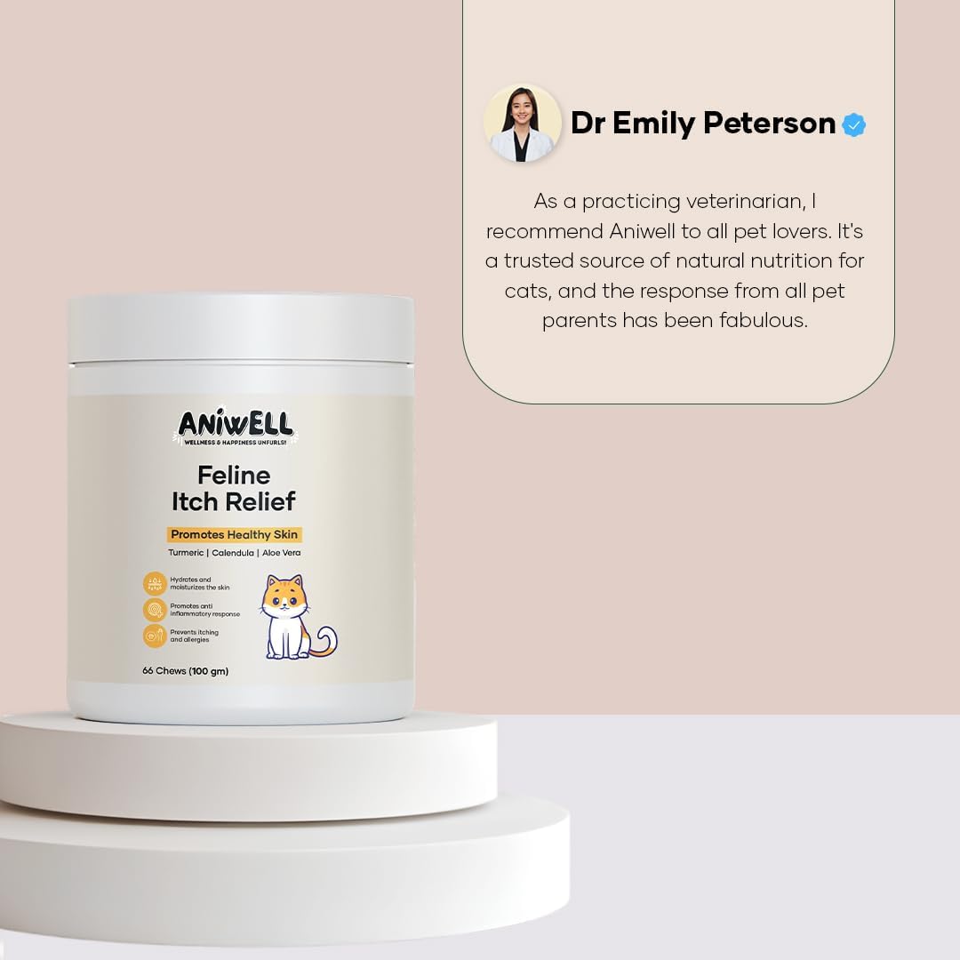 Authentic imported Aniwell pet vitamins container highlighting the advanced skin comfort formula
