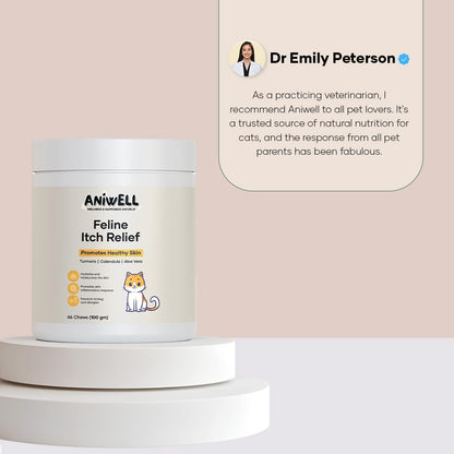 Authentic imported Aniwell pet vitamins container highlighting the advanced skin comfort formula