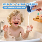 Close up view of the food grade silicone material and ergonomic handle of the baby bath cup.