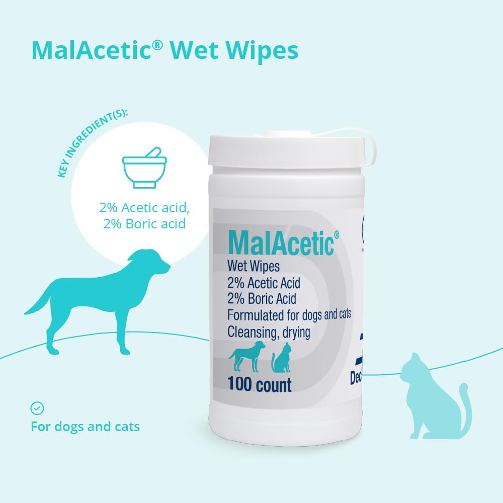 Pet medicated cleansing wipes for treating hot spots and chin acne.