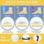 Clear bio-gel arch pads for plantar fasciitis relief in high heels.