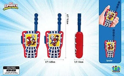 A child holding the lightweight eKids Spidey walkie talkie during outdoor play.