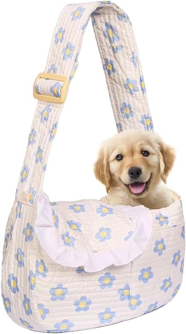 YHSHYZH floral dog carrier bag blue daisy front view