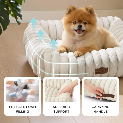 Bedsure ComfyFleece(TM) Cute Dog Bed for Small Medium Dogs - Washable Furry Puppy Beds, Rectangle Orthopedic Corduroy Fleece Pet Beds with Removable Zipper Cover, 25x21x7inches, Cream - Image 4