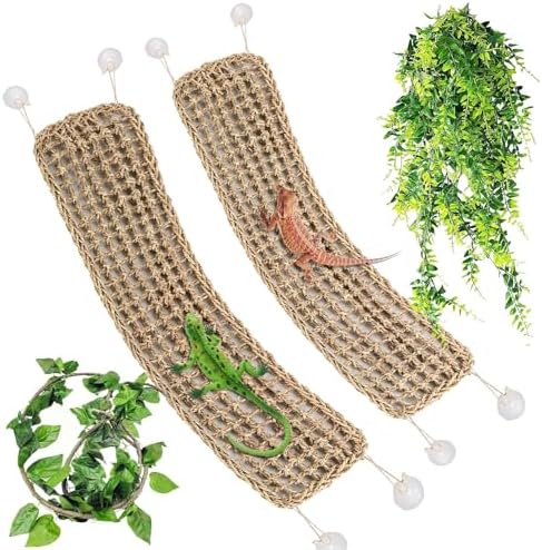 Two natural seagrass reptile hammocks mounted in terrarium