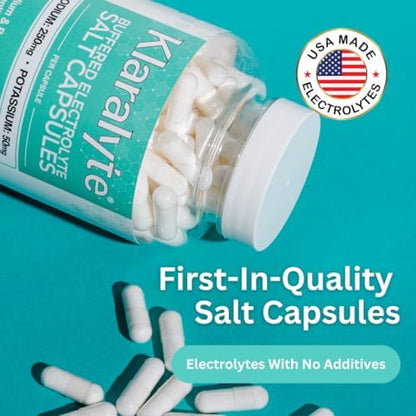 Klaralyte daily hydration salt capsules close up look at the size zero vegetable capsule form factor.