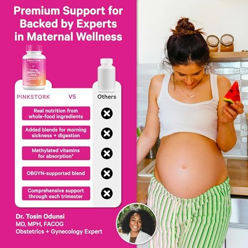 Pink Stork pregnancy vitamin bottle with methylated folate