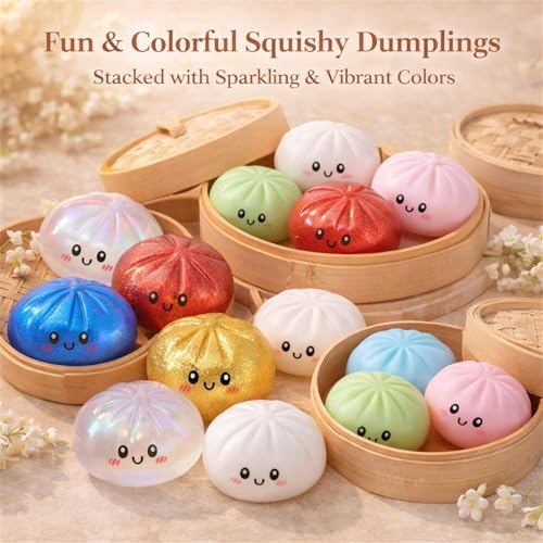 Gold dumpling sensory squeeze toy being compressed in a hand to demonstrate its slow rebound flexibility.