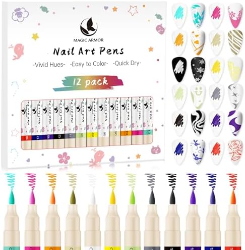 12 Colors Nail Art Pens Set, 3D Acrylic Paint Nail Polish Pens for Drawing &Dotting, Quick-Dry Nail Art Markers with Fine Tip, Manicure Design Tools for DIY Nail Art at Home & Salon - Image 1