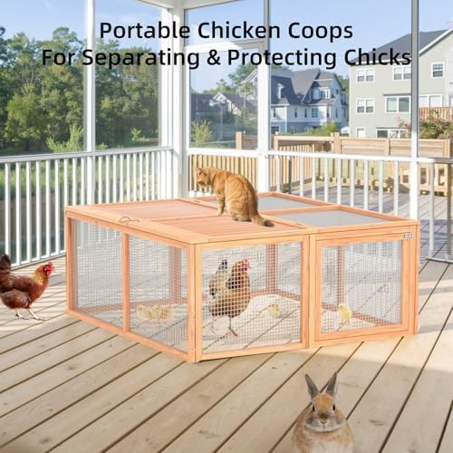 Chicken Coop Run Rabbit Cage No Assembly Portable Chicken Run Bunny House with Top & Side Opening Doors,Outdoor Small Animal Playpen Wooden Chicken Brooder Box Guinea Pig Cage 45"x 42"x 20" - Image 7
