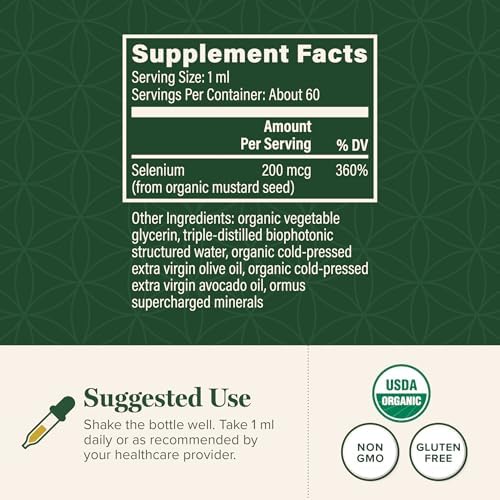 Plant based selenium organic supplement nutrition facts label