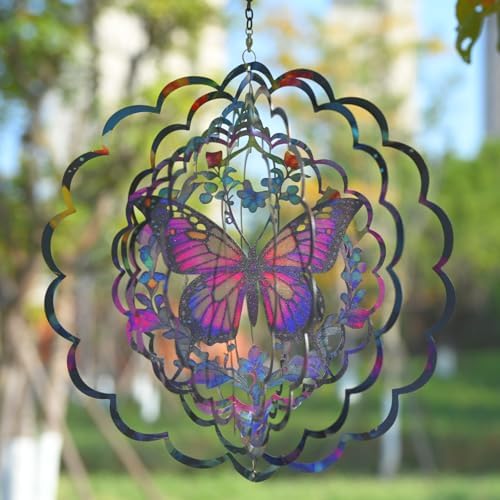 Side view of 3D metal butterfly wind sculpture