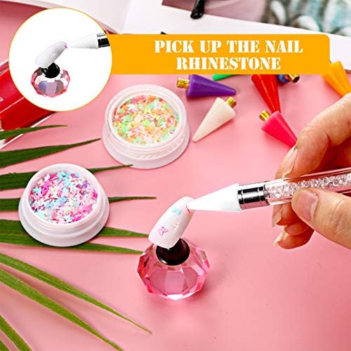 Blulu white wax heads effectively picking up small colorful nail gems and flatback rhinestones