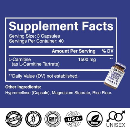 Close up of high potency L-Carnitine Tartrate vegan capsules