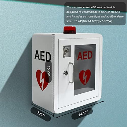 Side profile of white powder coated metal emergency medical cabinet.