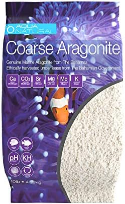 Close up view of coarse aragonite aquarium sand grain texture