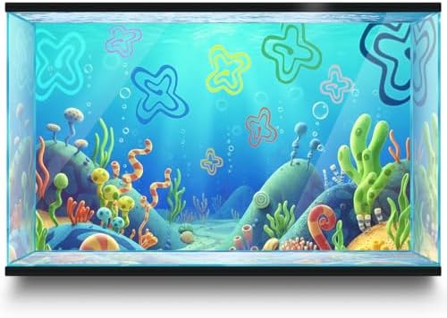 LYYAB Aquarium Background Sticker front view showcasing vibrant cartoon underwater scenery with colorful coral reefs for fish tanks.