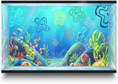 LYYAB Aquarium Background Sticker front view showcasing vibrant cartoon underwater scenery with colorful coral reefs for fish tanks.
