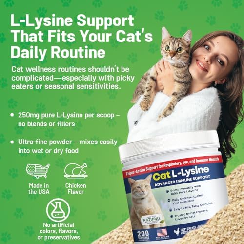 Cat eating food mixed with Guardian’s Choice L-Lysine supplement