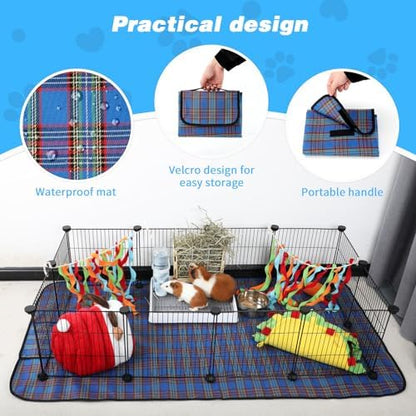 Pet Playpen with Mat, Small Animal Cage with Mat, Guinea Pig Cages, Puppy Pen for Indoors with Colorful Mat, 12 Panels Interior Metal Wire Yard Fence - Image 5