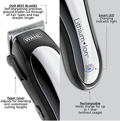 Close up of the self sharpening surgical stainless steel blades on the Wahl cordless clipper