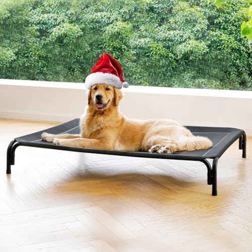 Elevated Dog Bed Raised Outdoor Dog Cot for Large Dogs, Installation Requires No Tools, Frame with Washable Cooling Breathable Mesh Anti-Slip Feet, Indoor Pet Bed, Black, 43.3 Inches - Image 2