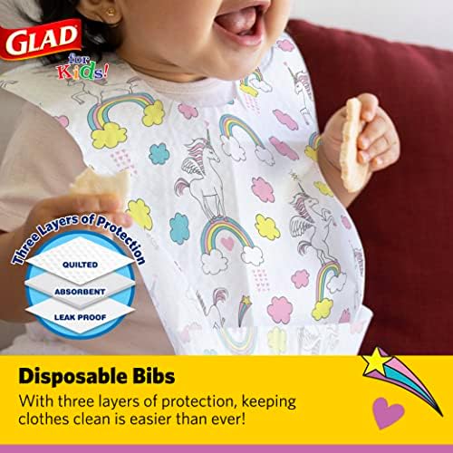 Glad for Kids unicorn bib with crumb catcher pocket