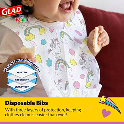 Glad for Kids unicorn bib with crumb catcher pocket