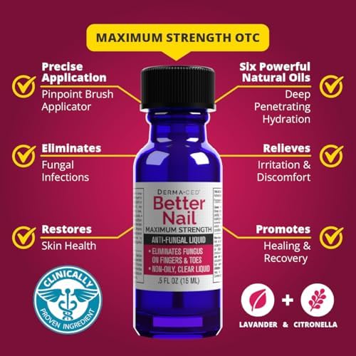 Clear antifungal liquid for fingernails and toenails showing fast absorbing formula.