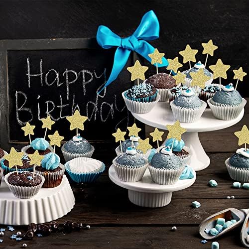 Assorted sizes of gold star cupcake toppers for party decoration