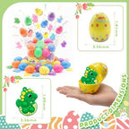 Close-up of various dinosaur-shaped silicone pop sensory toys with keychain attachments