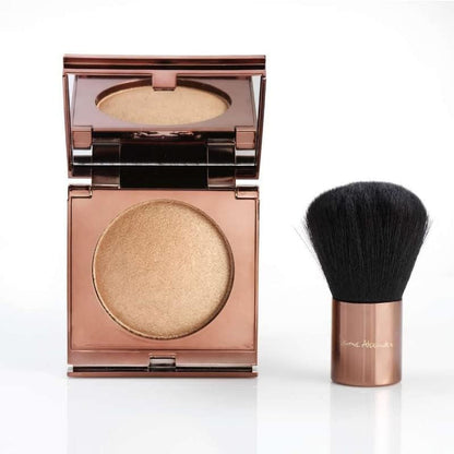 Jerome Alexander Magic Minerals Baked Bronzer Medium front view showing the shiny bronze compact packaging.