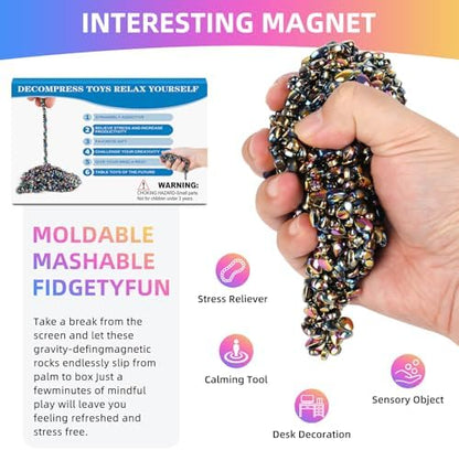 Close up of magnetic ferrite stones molded into creative shapes