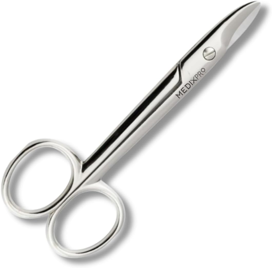 Rockville Unlimited Medixpro toenail scissors front view showing straight stainless steel blades for heavy duty pedicures.