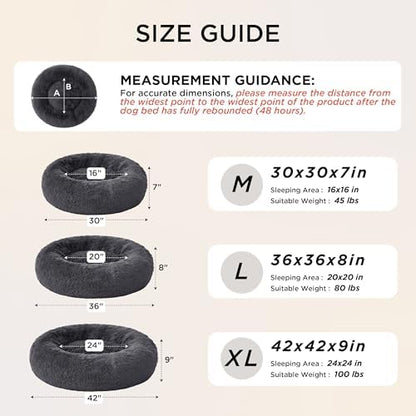 Bedsure SupportMax(TM) Calming Dog Beds Large Sized Dog - 36in Donut Washable Large Pet Bed,Anti-Slip Removable Cover,420GSM Round Anti-Anxiety Fluffy Plush Faux Fur Bed, Fits up to 80 lbs Pets - Image 7