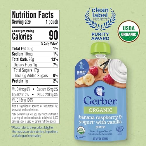 Gerber toddler organic fruit and yogurt blend pouch packaging