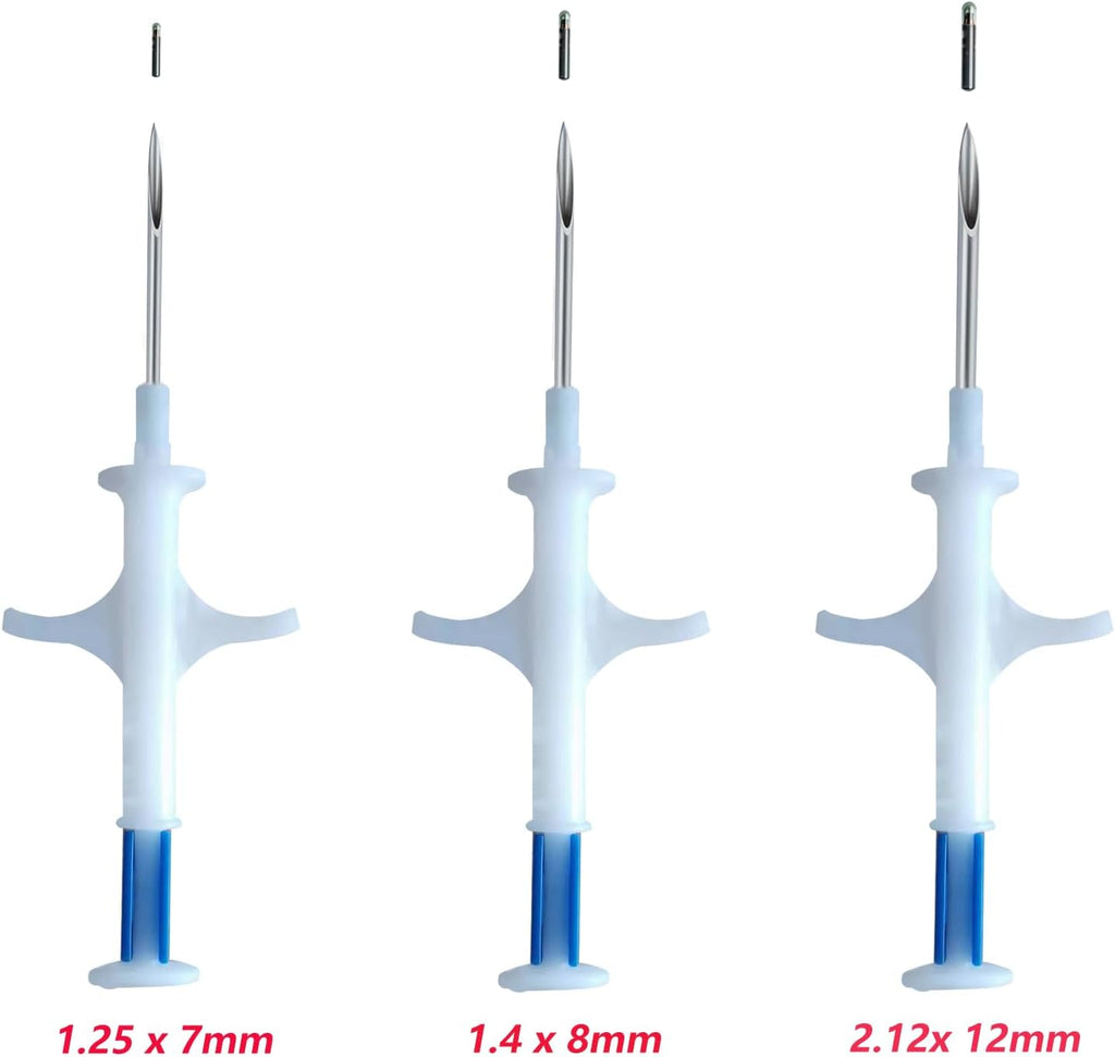 Manruta ISO compliant RFID pet tracking syringe kit with barcode identification stickers.