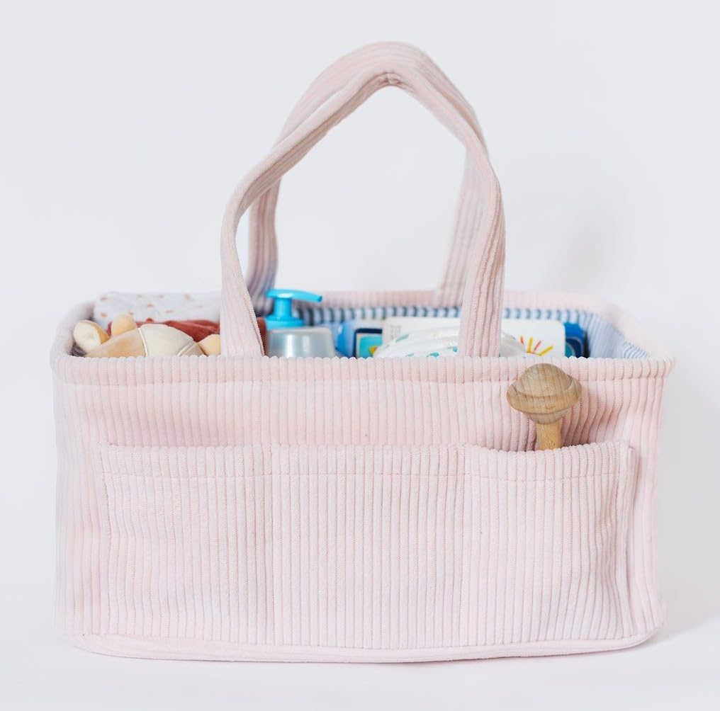 Itsy Bitsy Tot baby pink corduroy diaper caddy front view