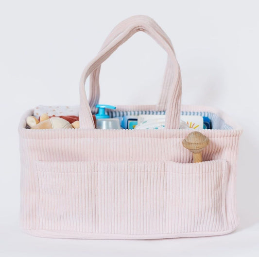 Itsy Bitsy Tot baby pink corduroy diaper caddy front view