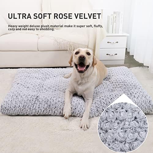 KSIIA Washable Dog Bed Deluxe Plush Dog Crate Beds Comfy Kennel Pad Anti-Slip Pet Sleeping Mat for Large, Jumbo, Medium, Small Dogs Breeds, 35" x 23", Gray - Image 3