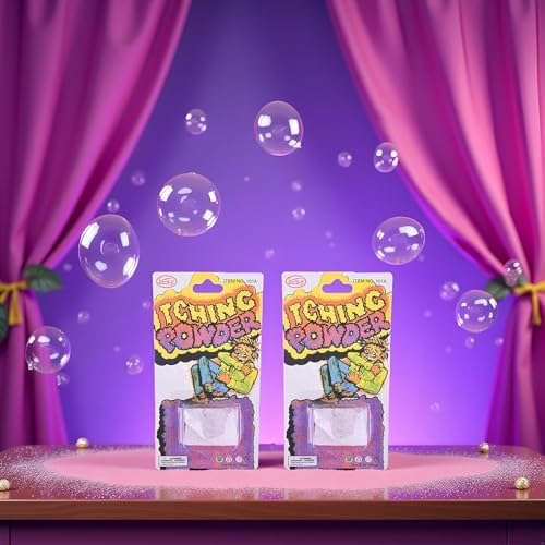 Itching powder packets measuring 14cm by 7.5cm for practical jokes.