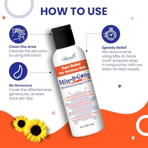 Naturasil Mite-B-Gone eight ounce bottle alongside its original product box