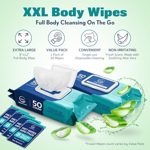 Extra large no rinse wet washcloths for elderly bed bath hygiene.