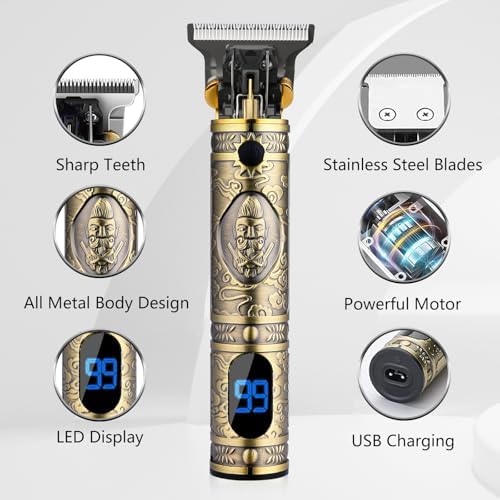 AMULISS cordless haircut kit showcasing the digital LED display screen indicating real time battery percentage level