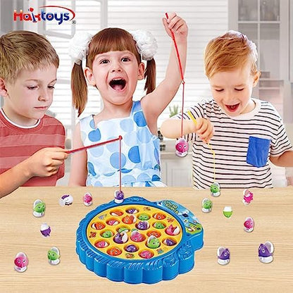 Children interacting with the Haktoys single layer rotating fish pond toy set