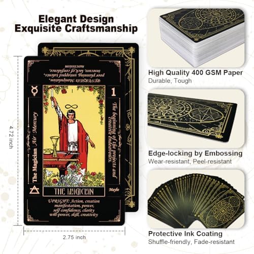 Premium 400GSM black tarot deck cards by DLAGOMLIFE being shuffled smoothly