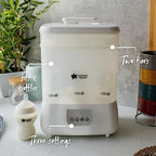 White bottle sterilizer and dryer unit for infant feeding accessories
