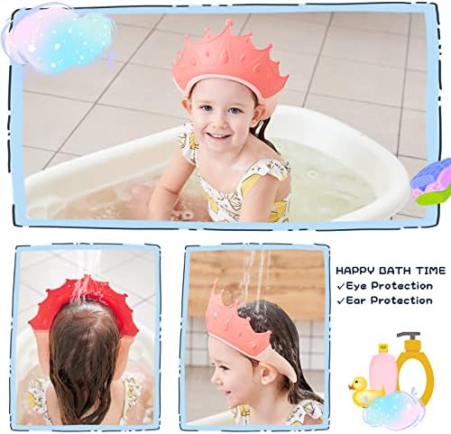 Child wearing Fusacony crown shower cap for hair washing
